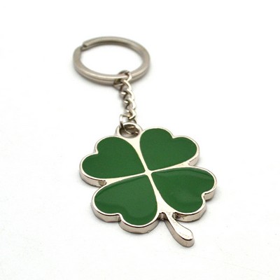 Custom Clover Shaped Zinc Alloy Keychain Imitation Enamel Keychain- One Side Printing