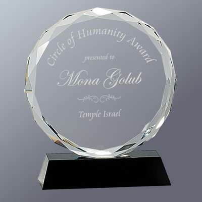 Crystal Faceted Circle Award Series on Black Base, Large (6"x 7"H)