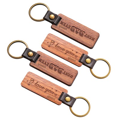 Engraved Wooden w/ Leather Keychain