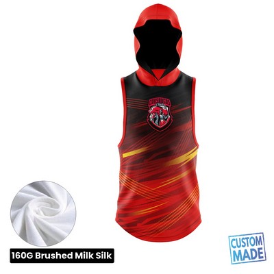 Unisex and Kids' Full Sublimation 160G Brushed Milk Silk Sleeveless Hooded T-Shirt