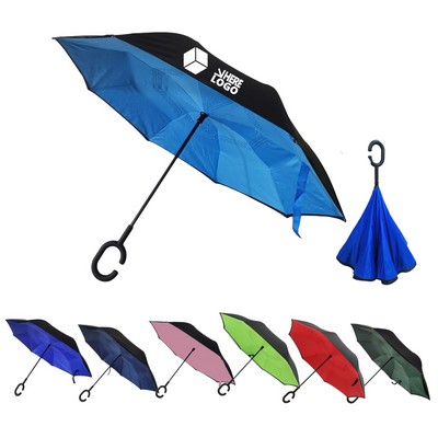 Double Layer Reverse Umbrella with C-Shaped Handle