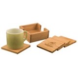 Bamboo Square 4-Coaster Set w/Holder