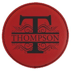 4" Round Red Leatherette Coaster