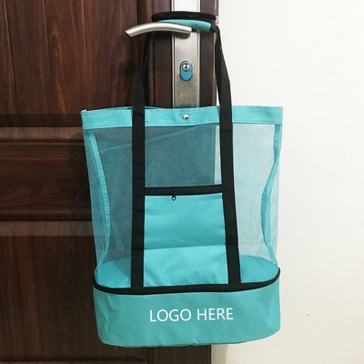 Mesh Beach Tote With Insulated Cooler