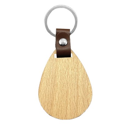 Drop Wood Keychain w/ Leather Strap