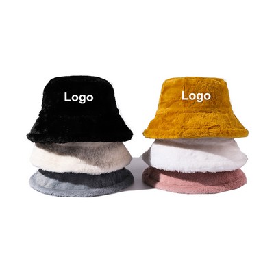 Winter Faux Fur Bucket Hat Fluffy Fuzzy Warm Hats Plush Fisherman Cap