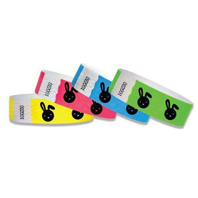 3/4" wide x 10" long - 3/4" Floppy Bunny Tyvek Wristbands Printed 1/0