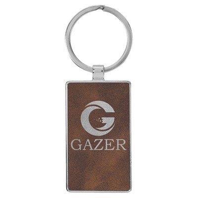 2 3/4" x 1 1/4" Laserable Leatherette/Metal Rustic/Silver Rectangle Keychain