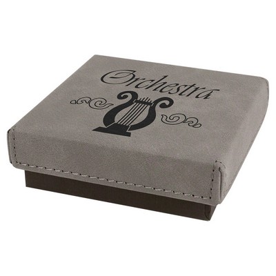 3 1/2" x 3 1/2" Gray Medal Box with Laserable Leatherette Lid