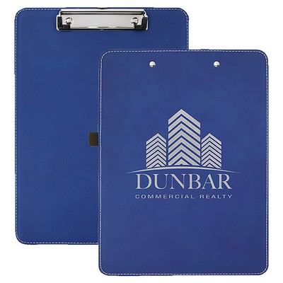 9" x 12 1/2" Blue/Silver Laserable Leatherette Clipboard