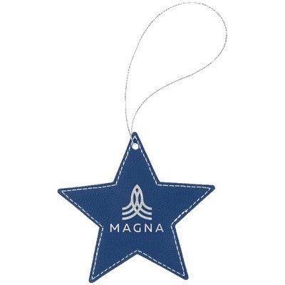 Blue/Silver Laserable Leatherette Star Ornament with Silver String