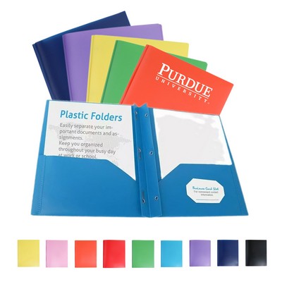 Durable Plastic Folder with 2 Pockets & Fasteners