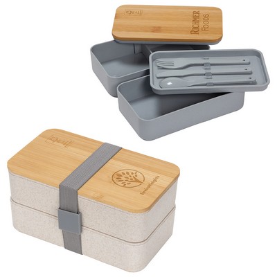 Double Decker Lunch Box with FSC® Bamboo Lid & Utensils