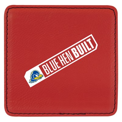 4" Square Red Laserable Leatherette Coaster