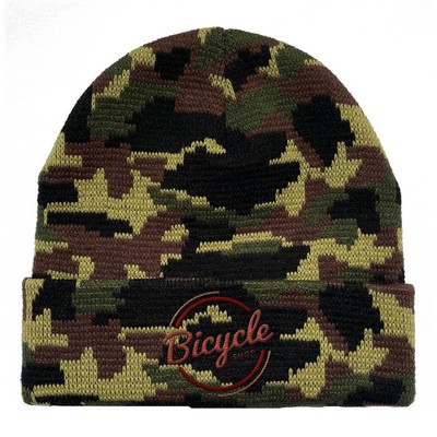 Camo Pattern Cuffed Beanie with Custom Logo - 100% Acrylic