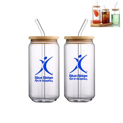 12oz Can Shaped Borosilicate Mason Jars With Bamboo Lid & Straw(Free shipping)