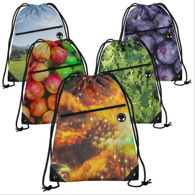 Sublimated Drawstring Backpack With Zipper Pocket