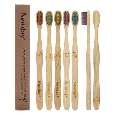 Natural Bamboo Toothbrushes w/Soft Nylon Bristles