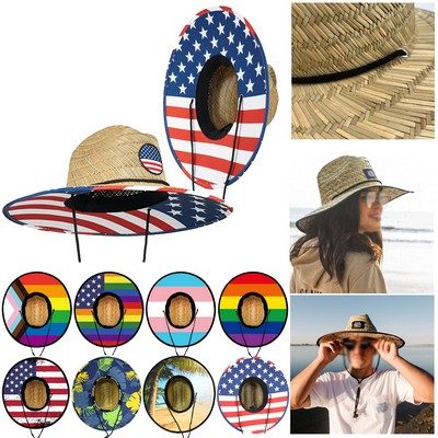 Lifeguard Straw Hat w/ Full Color Underbrim & Patch