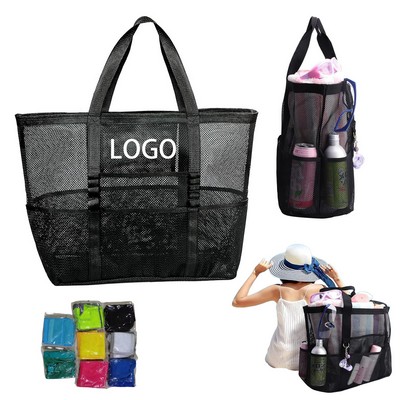 Mesh Beach Bag With Multiple Pockets