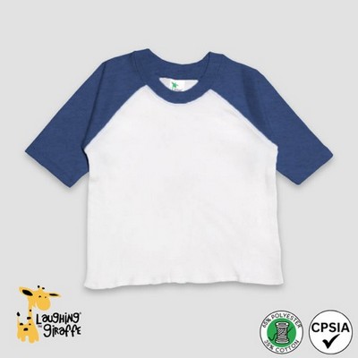 Toddler Raglan T-Shirts - 3/4 Sleeve Baseball T-Shirt-White/Denim Heather - Laughing Giraffe®