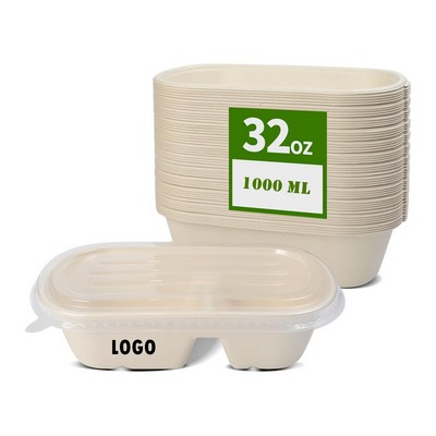 32 oz Large 2 Compartment Paper Bowls With Lids