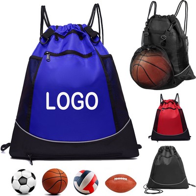 With Ball Mesh Drawstring Sports Backpack Large Sports Bag