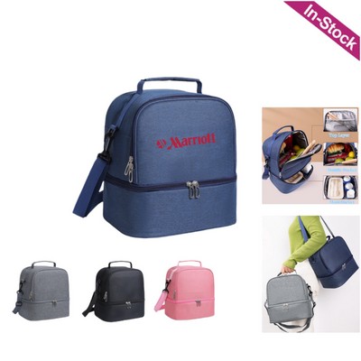 Dual Compartments Lunch Cooler Bag with Adjustable Shoulder Strap