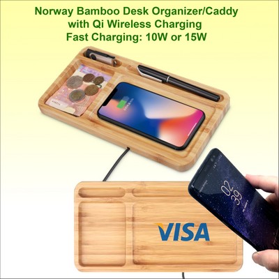 Norway Bamboo Qi Wireless Charger Desk Caddy/Organizer - 15 watts Eco Friendly