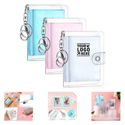 3 Inch Mini Photo Album with 32 Pockets and Keychain