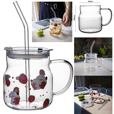 22 Oz Glass Water Mug with Straw and Lid