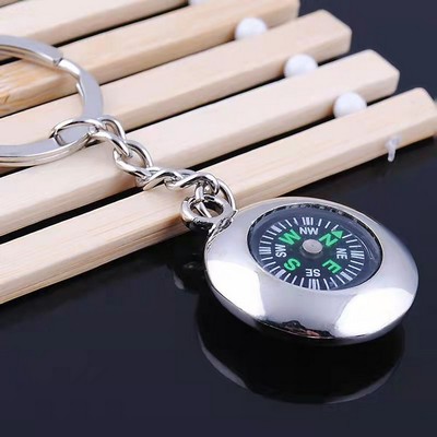 Zinc Alloy Round Compass Keychain Charm