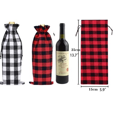 Red Black Plaid Christmas Wine Bottle Cover