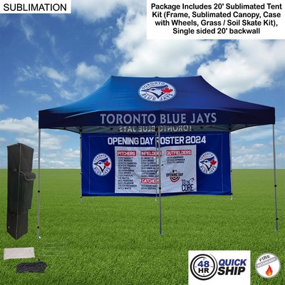 48 Hr Quick Ship - 20' Tent Backwall Package, 20' Sublimated Tent kit and Single sided 20' backwall