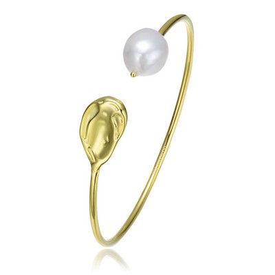 GENEVIVE Sterling Silver Gold Plated Pearl Cuff Size 7.25"