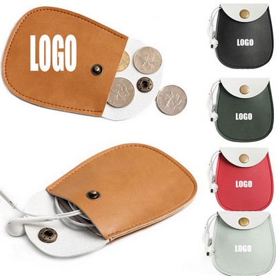 Leather Coin Purse Change Pouch Cord Organizer