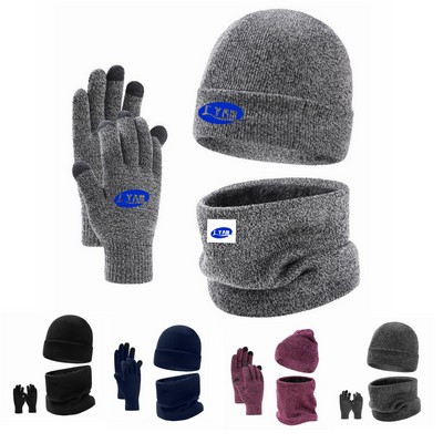 Warm Suit Beanie Gloves Scarf Set