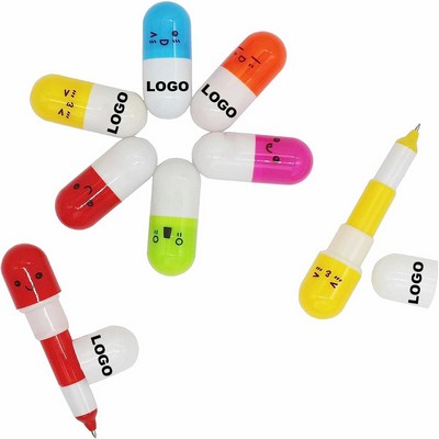 Kids Cute Cartoon Vitamin Pill Smiling Face Retractable Ballpoint Pens