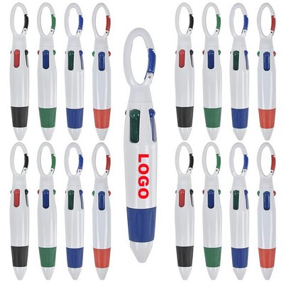 4-In-1 Multicolor Retractable Pens - 0.7Mm Ink, With Carabiner Hook