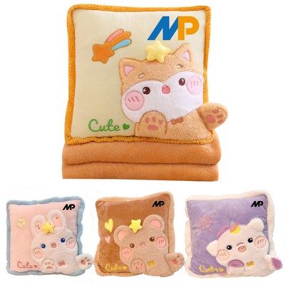 2 in 1 Travel Blanket Bear Throw Pillow