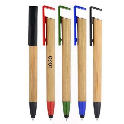 2-In-1 Eco-Friendly Bamboo Ballpoint Pen With Phone Holder